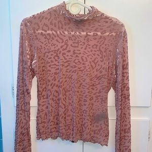 Urban Outfitters Out From Under Pink Velvet Mesh Long-sleeve Mock Neck top
